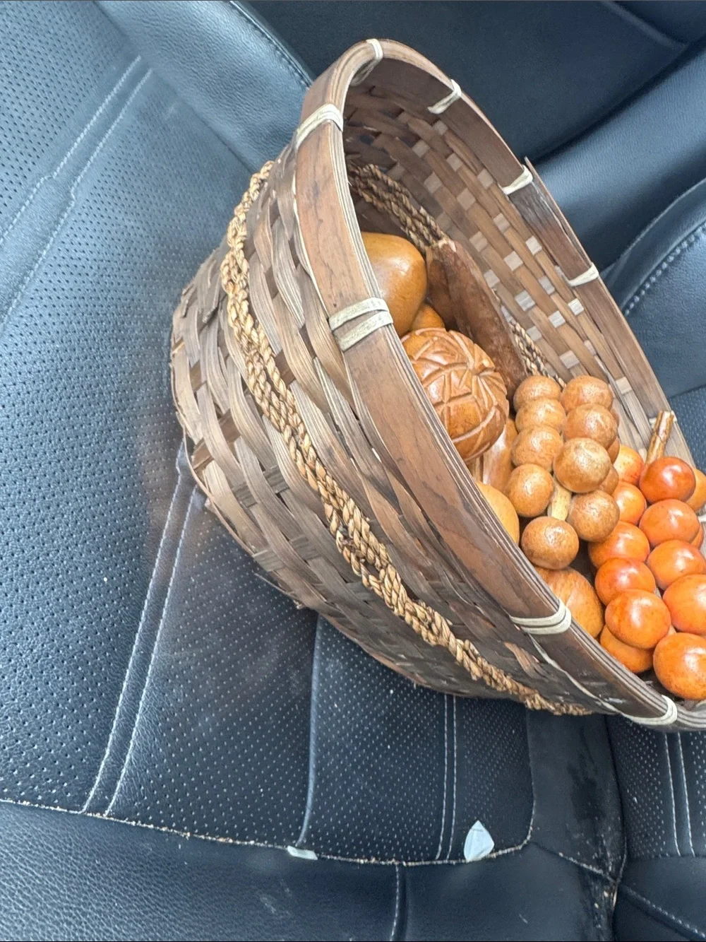 Handcrafted Wooden Fruit Basket Décor in Brown and Orange